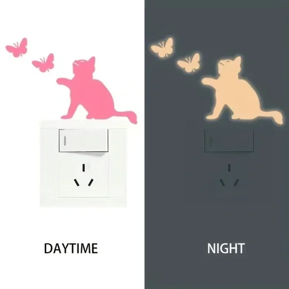 1-Piece Cat/Butterflies Art Wall Sticker - Picture 1 of 4